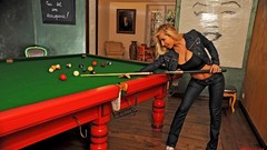 Woman blondes models big boobs billiards tables Sexy Venera