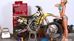 Woman blondes models bikini motorbikes blue bikini Ashley 