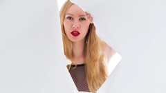 Woman blondes models ella fishnet lingerie Fame Girls