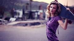 Woman blondes models skateboards skatergirl