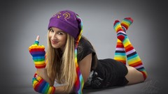 Woman blondes multicolor blue eyes models portraits