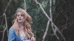 Woman blondes open mouth girls in nature