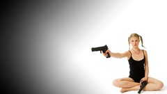 Woman blondes pigtails girls with guns