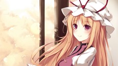 Woman blondes pink eyes anime girls touhou yakumo yukari video 