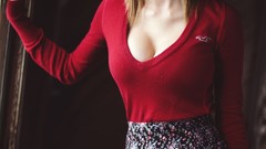 Woman blondes skirts cleavage sweaters Becca Castle