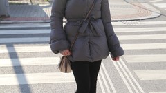 Woman blondes smiling blue eyes piercings leggings