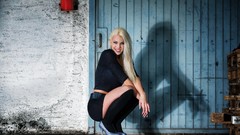 Woman blondes smiling models high heels