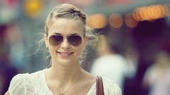 Woman blondes smiling streets