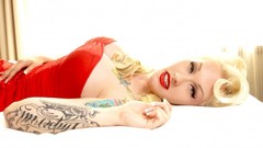Woman blondes tattoos boobs pinups oldschool Amy DeLaCroux