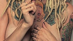 Woman blondes tattoos models boobs popsicles