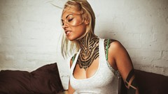 Woman blondes tattoos piercings models boobs Russians Teya Salat