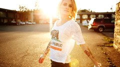 Woman blondes tattoos sunlight Taylor McCutchan
