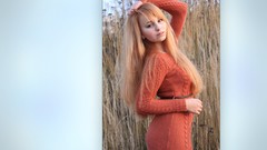Woman blondes teen orange dress