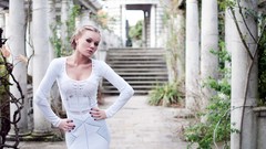 Woman blondes white dress