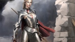 Woman blood armor blondes artwork fantasy art