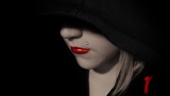 Woman blood faces blondes red lipstick