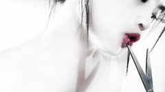 Woman blood scissors lips Chinese