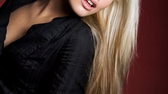 Woman blouse legs blondes blue eyes models open mouth