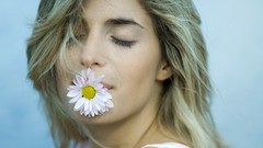 Woman blue background