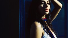 Woman blue background