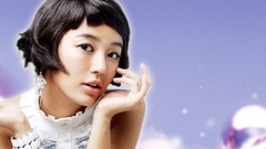 Woman blue background asians short hair models black hair 