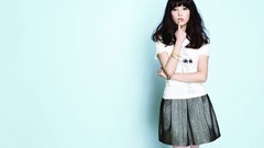 Woman blue background Celebrity asians skirts long hair 