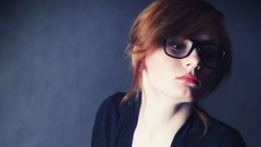 Woman blue background models black dress redheads patty open 