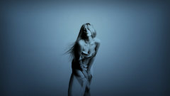 Woman blue cleavage long