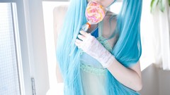 Woman blue cosplay vocaloid