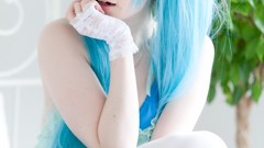 Woman blue cosplay vocaloid