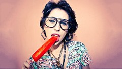 Woman blue eyes black hair girls with glasses pierced nose