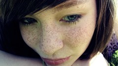 Woman blue eyes brunettes freckles