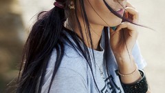 Woman blue eyes brunettes models teen pierced nose Danielle 