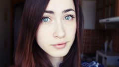 Woman blue eyes brunettes pale skin