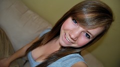 Woman blue eyes cleavage