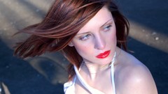 Woman blue eyes red lipstick redheads