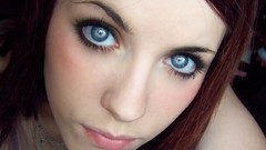 Woman blue eyes redheads cleavage teen