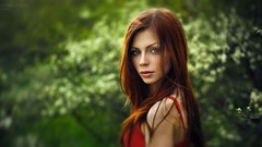 Woman blue eyes redheads depth of field