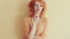 Woman blue eyes redheads Simple Background sweaters