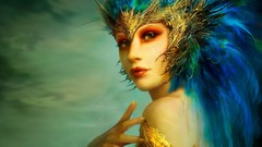 Woman blue feathers fantasy