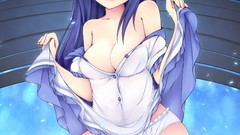 Woman blue hair anime girls blue eyes cleavage panties open 
