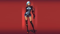 Woman blue hair artwork futuristic Simple Background bodysuits