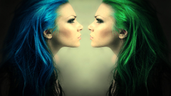 Woman blue hair green