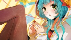 Woman blue hair green eyes pantyhose hatsune miku vocaloid 