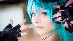 Woman blue hair idol vocaloid