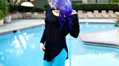 Woman blue hair nude boobs