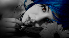 Woman blue hair selective