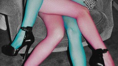 Woman blue lingerie high heels lesbians selective coloring 