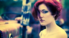 Woman blue streets red