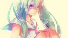 Woman blurred blue hair blue eyes school uniforms hatsune miku 